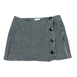 SEZANE Black White Houndstooth Plaid Button Front Bandage Mini Skirt Size 38